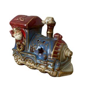Vtg Kirkland Ceramic Santa Train Tealight Votive Candle Holder Christmas Decor
